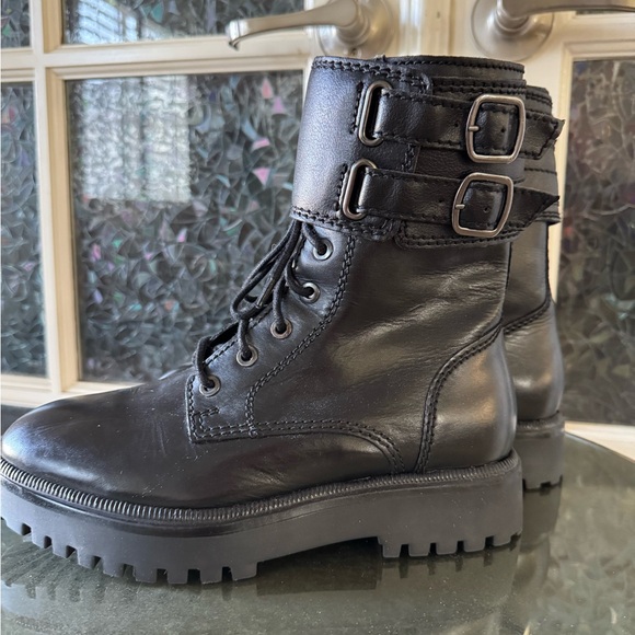 Mango Black Leather Combat Boots EU 37 - Picture 3 of 7